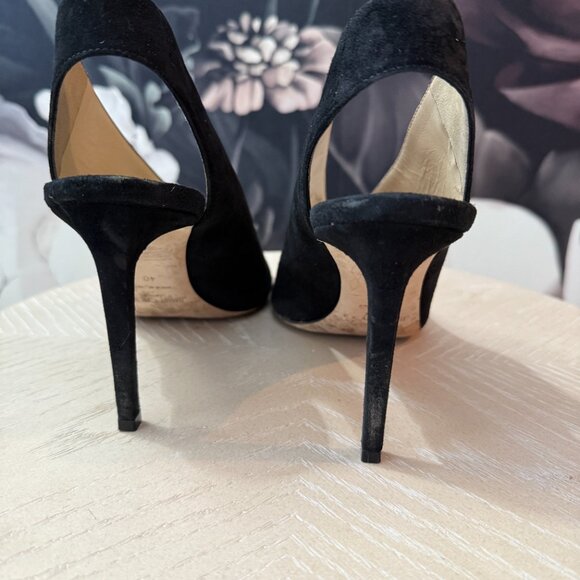 Jimmy Choo Black Suede Open-Toe Heels - Picture 2 of 5